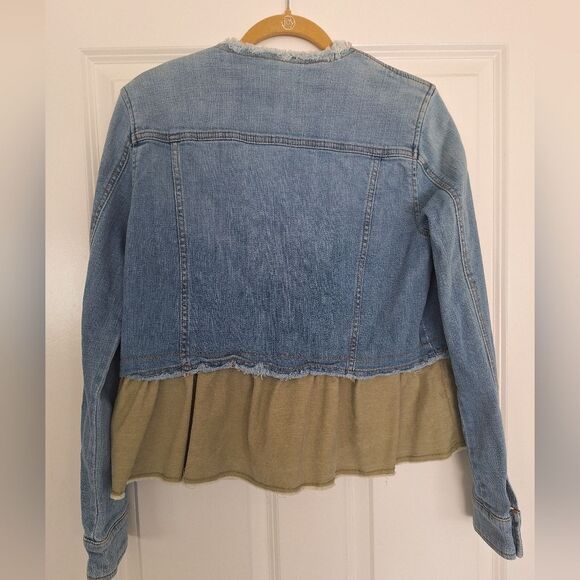 Pilcro Blue and Green Ruffle Hem Jean Jacket Size M - Picture 3 of 6